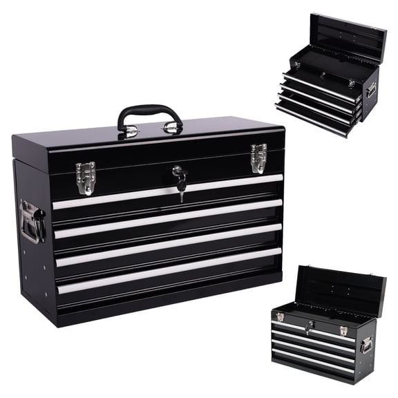 ENTU 21 Inch Heavy Duty Steel Tool Box 4 Drawers Portable Auto Locking Tool Organizer Black