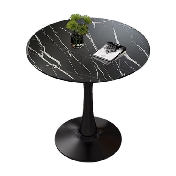 ENTU 24" Black Marble Round Tulip Table Modern Dining Table with Steel Base for Kitchen Living Room
