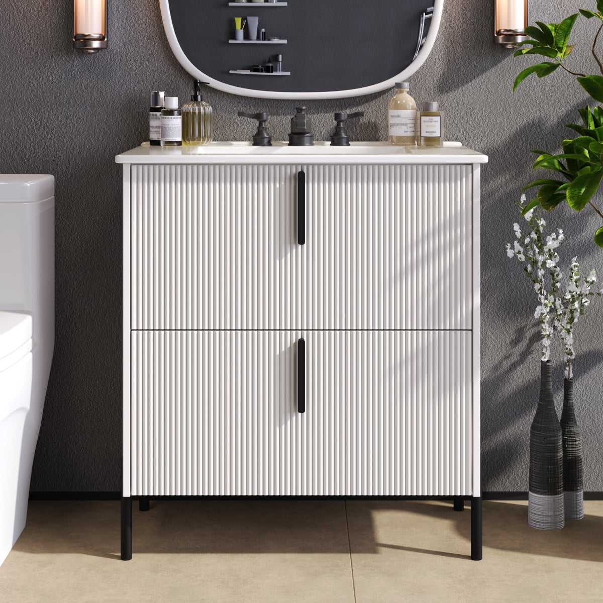Extendable Vanities ENTU 30 Inch Freestanding Bathroom Vanity Ceramic Sink Full Extension ...