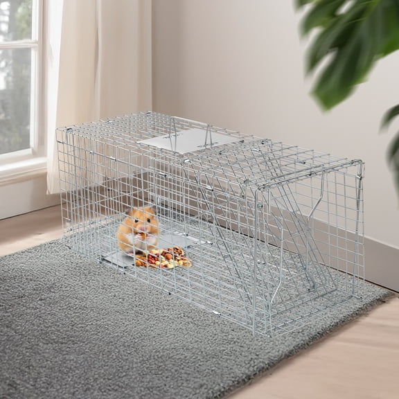 ENTU 32 Inch Folding Live Animal Cage Trap Heavy Duty Humane Catch Trap with Handle for Squirrels Stray Cats Rabbits Raccoons Skunks Groundhogs Opossums