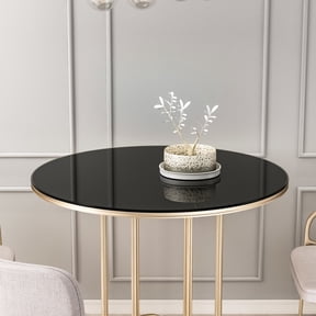 ENTU 36 Inch Round Tempered Glass Table Top Black 0.24 in Thick Polished Edge