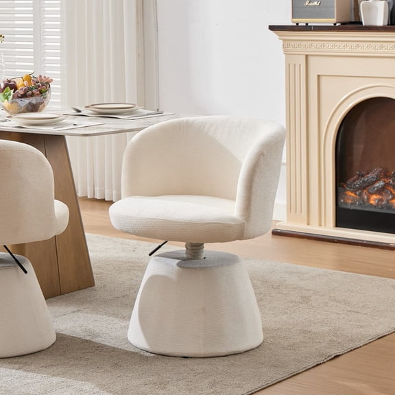 ENTU Adjustable Height 360 Swivel Bar Stool Chenille Upholstered Round Vanity Chair Cream Beige