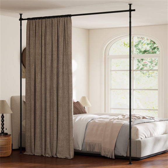ENTU Adjustable Room Divider Curtain Rod Heavy-Duty Tension Partition Rod with Spring Lock, Black
