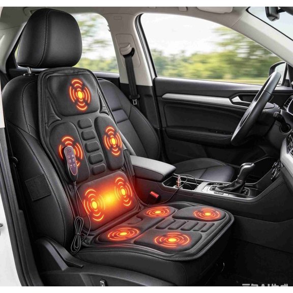ENTU Black Full Body Heated Massage Chair Pad Customizable Modes Intensities Timer With Home Car Power Cables For Muscle Pain Relief