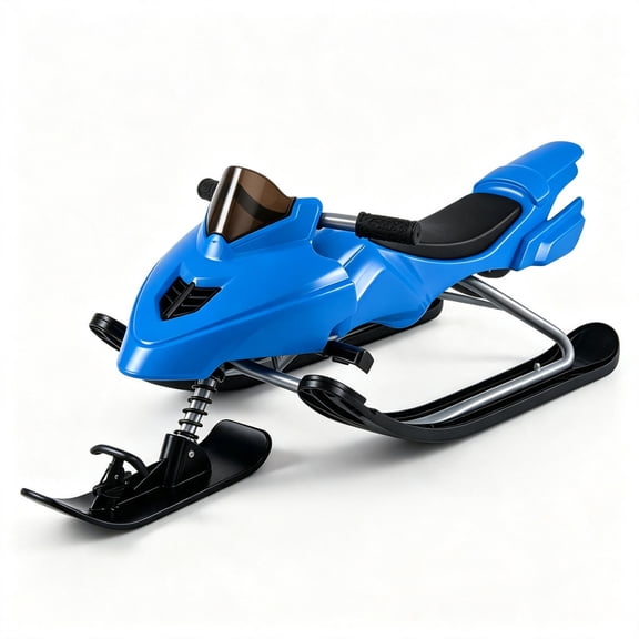 ENTU Blue Snow Racer Sled Steerable Downhill Ski Sled with 30 Steering Dual Foot Brakes Tow Rope and Ergonomic Seat Winter Snow Slider Board