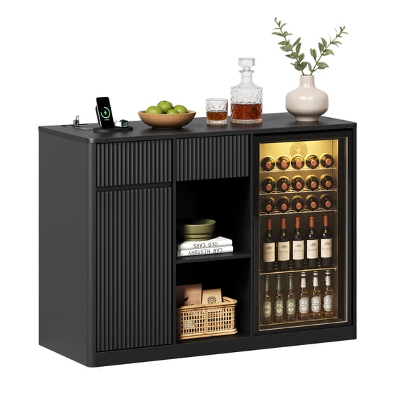 ENTU Buffet Sideboard with Fridge Compartment and Charging Station for Bar Black (Fridge Not Included)