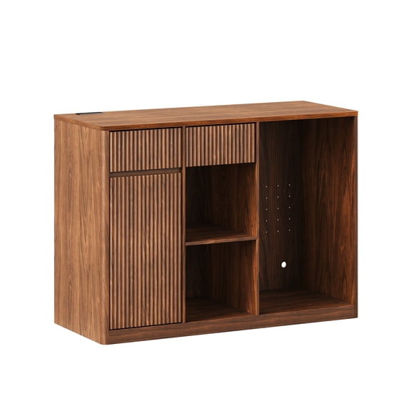 ENTU Buffet Sideboard with Fridge Compartment and Charging Station for Bar  Walnut (Fridge Not Included)