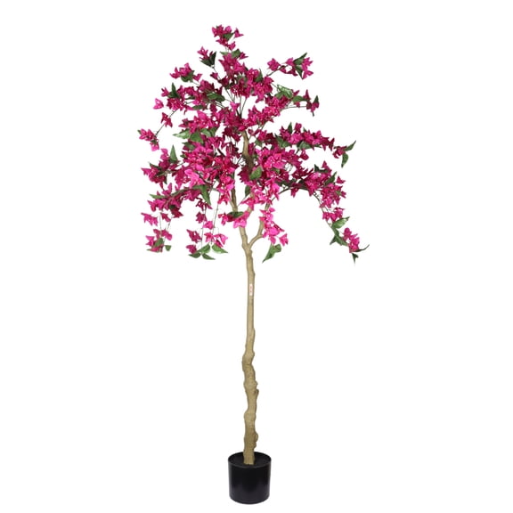 ENTU Dark Pink 6 FT Artificial Bougainvillea Tree Faux Flowering Tree with Black Plastic Pot Fake Potted Plant for Indoor Home Decor 1 Piece