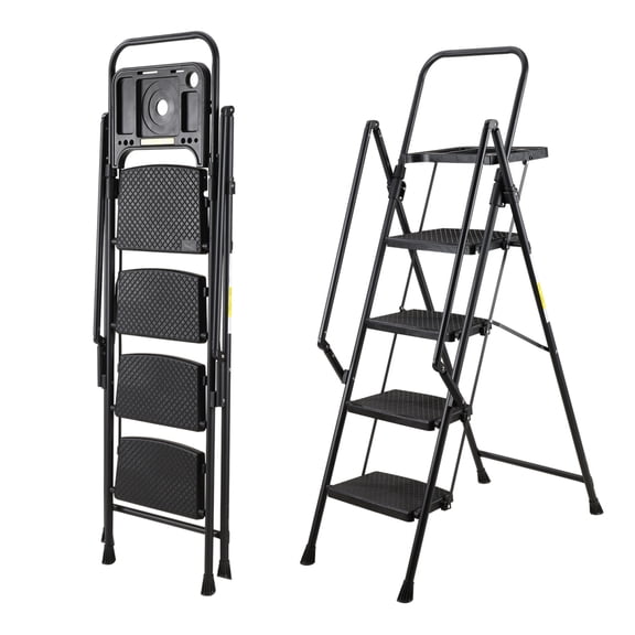 ENTU Folding Step Stool with Anti-Slip Pedals and Tool Tray 6-Step Steel Ladder for Kitchen Home and Indoor/Outdoor Use