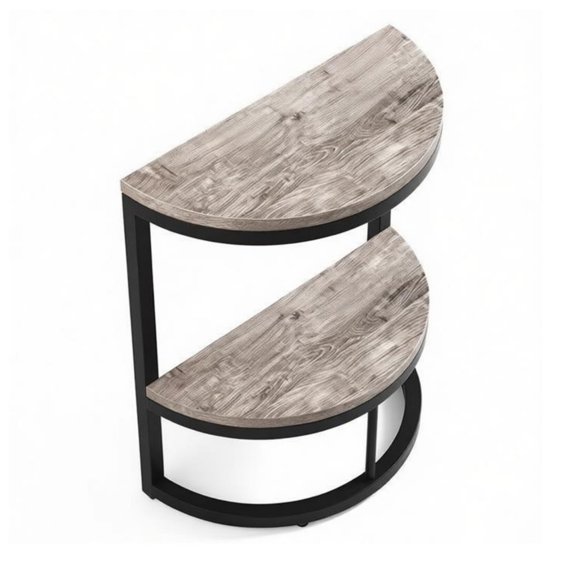 ENTU Half-Moon End Table with Rustic Finish Space-Saving Side Table for Living Room Bedroom Couch