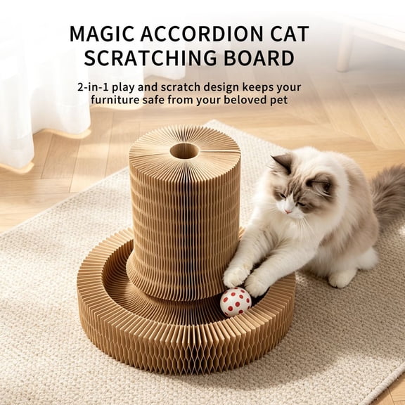 ENTU Multifunctional Cat Scratch Pole Retractable Corrugated Design Track Bell Ball 37.50in 37.50in 26.00in 1.77lbs