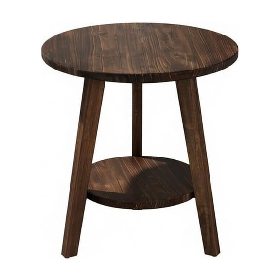 ENTU Round 2-Tier End Table with Lower Shelf, Rustic Side Table for Living Room Bedroom Reading Nook