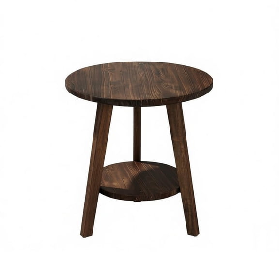 ENTU Round 2-Tier End Table with Lower Shelf, Rustic Side Table for Living Room Bedroom Reading Nook