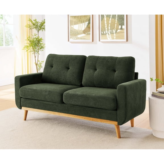 ENTU  Tufted Loveseat Sofa with Wooden Legs Mid-Century Upholstered 2-Seat Couch for Living Room