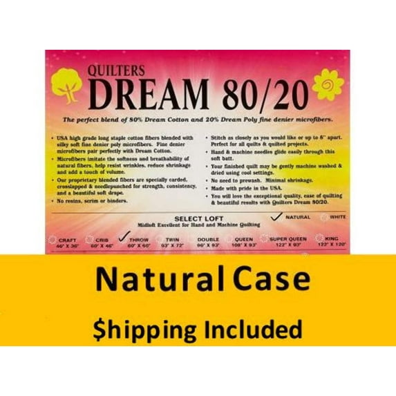 ENTW Dream 80/20 Blend Natural Batting (Case (8), Twin 72 in. x 93 in.) shipping included*