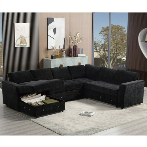 ENVIRONMENTALLY FRIENDLY CHENILLE110.75" Sectional Sofa, Oversized Storage | 6 Seats