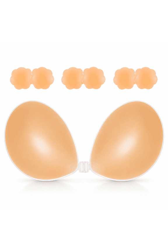 Silicone Adhesive Bra with 3 Pairs Reusable Silicone Nipple Covers  Strapless Sticky Push Up Bra for Women, Backless Bra for Deep V Dresses, Wedding, Backless & Strapless Outfits