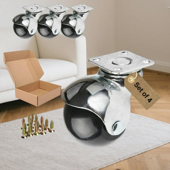 ENYKE 2 Inch Ball Caster Wheels,Swivel Plate Wheels for Furinture,Coffee Table Wheels Set of 4,Silver