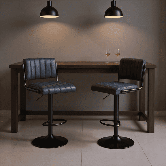 ENYLAY 2-Piece Swivel Bar Stool Set with Footrest, Adjustable Height, Modern PU Leather, Counter Stool, Black