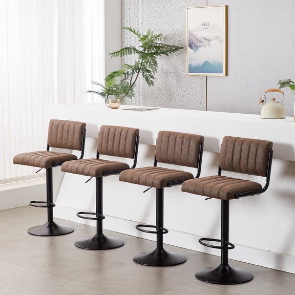 ENYLAY Adjustable Swivel Bar Stools Set of 4, Modern Faux Leather Counter Height Bar Chairs with Mid Back & Footrest for Kitchen Island Home Bar Pub, Brown