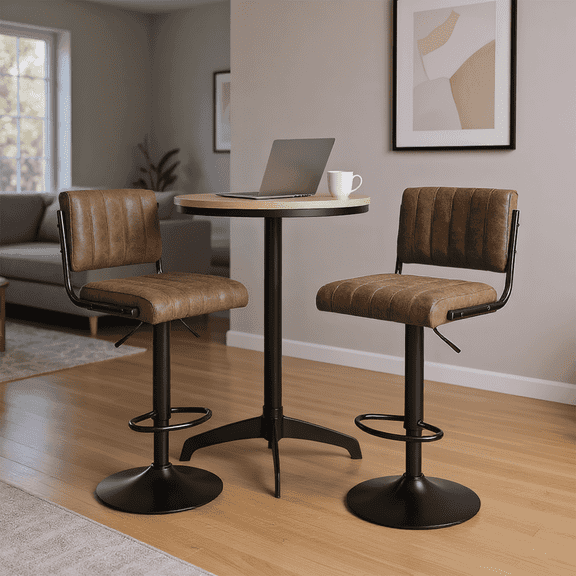 ENYLAY 2-Piece Swivel Bar Stool Set with Footrest, Adjustable Height, Modern PU Leather, Counter Stool, Brown