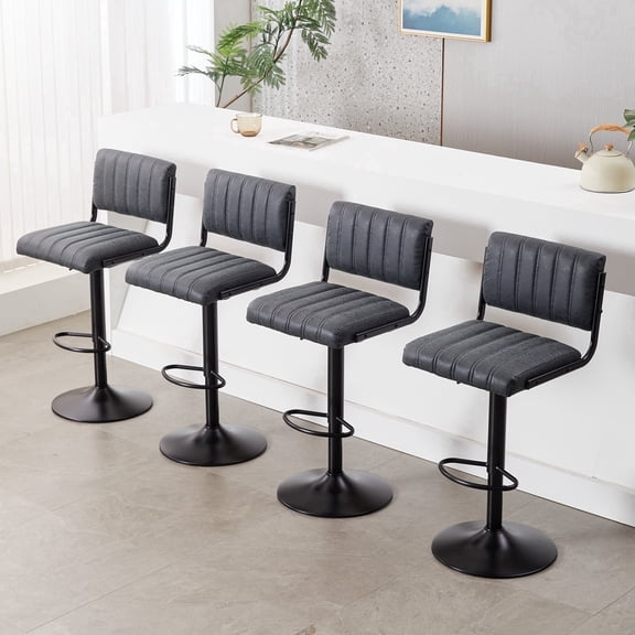 ENYLAY Adjustable Swivel Bar Stools Set of 4, Modern Faux Leather Counter Height Bar Chairs with Mid Back & Footrest for Kitchen Island Home Bar Pub, Black