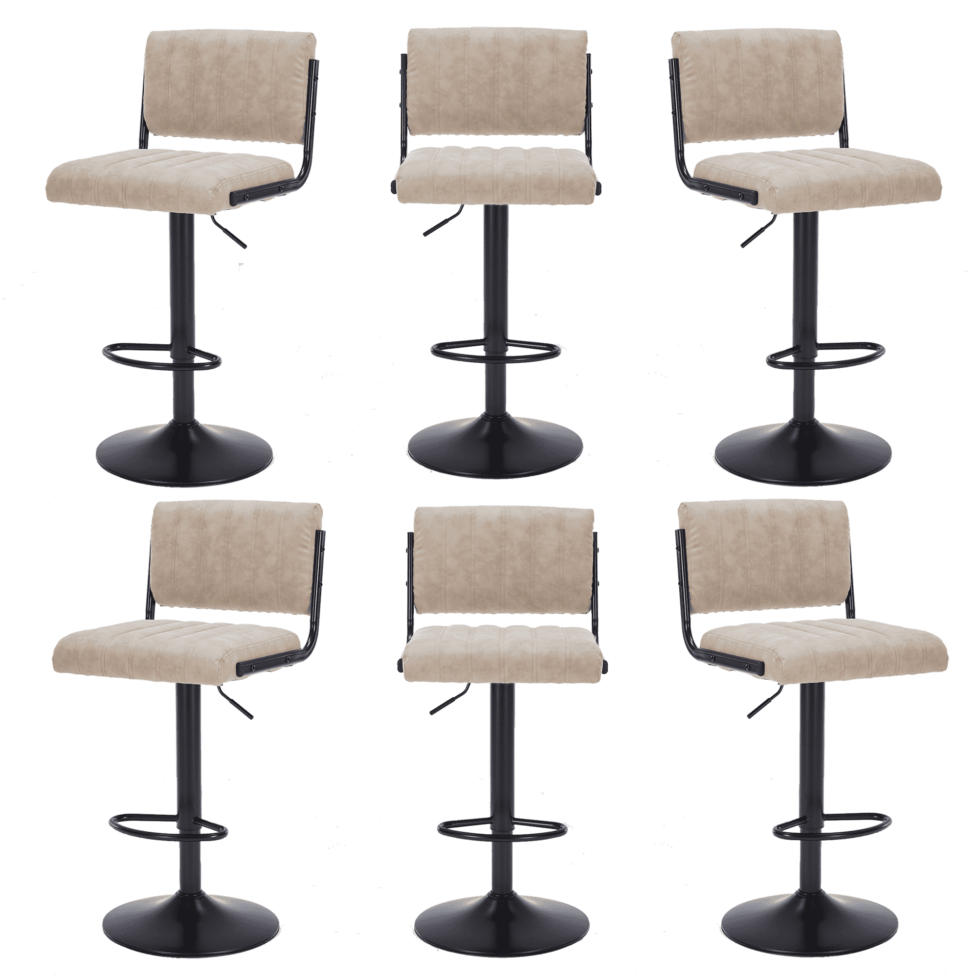 ENYLAY Adjustable Swivel Bar Stools Set of 6, Modern Faux Leather Counter Height Bar Chairs with Mid Back & Footrest for Kitchen Island Home Bar Pub, Beige