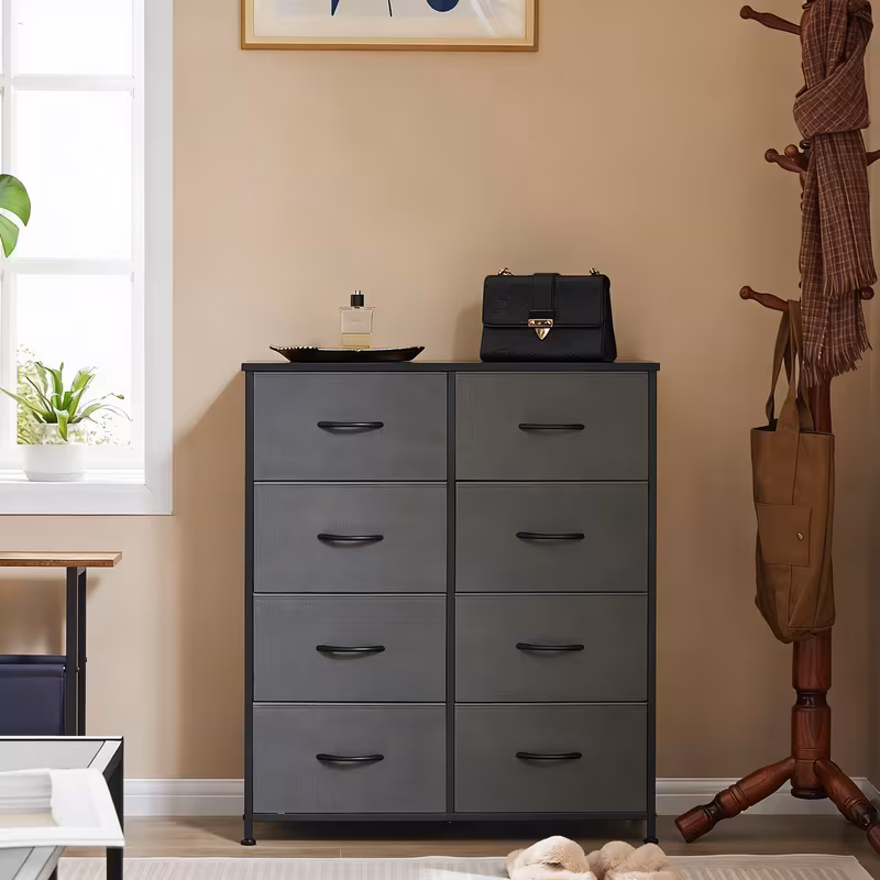 ENYLAY 8-drawer tall cabinet, steel frame and fabric storage cabinet, suitable for storage in bedrooms, wardrobes, hallways, living rooms, and entryways,grey