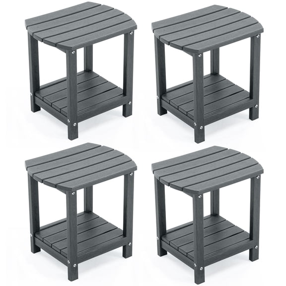 ENYLAY Adirondack Small Outdoor Side Table , Weatherproof HDPE Patio End Table with 2-Tier Storage for Firepit, Balcony, Garden, Poolside or Bathroom (Grey, Set of 4)