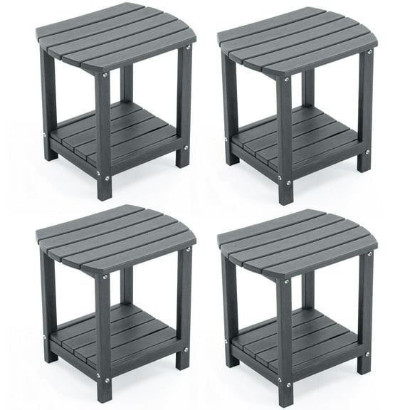 ENYLAY Adirondack Small Outdoor Side Table , Weatherproof HDPE Patio End Table with 2-Tier Storage for Firepit, Balcony, Garden, Poolside or Bathroom (Grey, Set of 4)