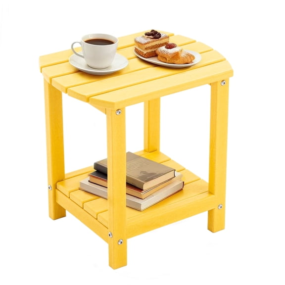 ENYLAY Adirondack Small Outdoor Side Table , Weatherproof HDPE Patio End Table with 2-Tier Storage for Firepit, Balcony, Garden, Poolside or Bathroom (Yellow, Set of 1)