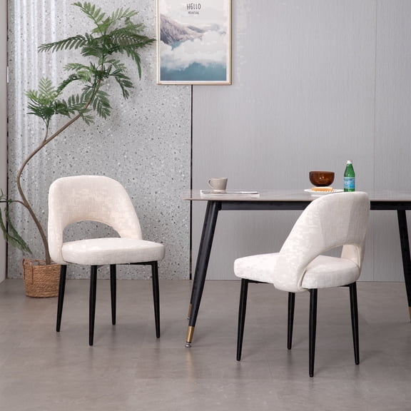 ENYLAY Modern Farmhouse Fabric Upholstered Dining Chairs Set of 2 with Metal Legs & Padded Seat , Beige