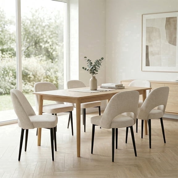 ENYLAY Modern Farmhouse Fabric Upholstered Dining Chairs Set of 6 with Metal Legs & Padded Seat , Beige