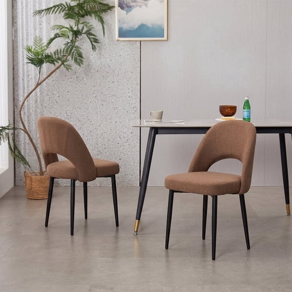 ENYLAY Modern Farmhouse Fabric Upholstered Dining Chairs Set of 2 with Metal Legs & Padded Seat , Brown