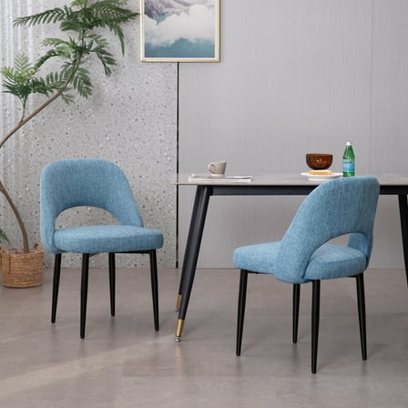 ENYLAY Comfortable Blue Linen Upholstered Chair with Arc Backrest, Simple Design for Home/Restaurant Table(Blue,Set of 2)