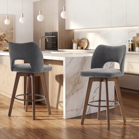 ENYLAY Counter Height Swivel Bar Stools Set of 2, Gray Fabric Bar Chairs with Cutout Back, Wood Legs for Kitchen Island