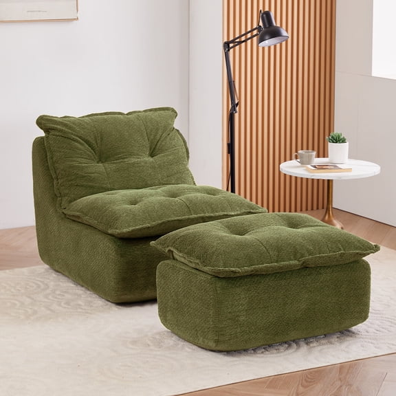 ENYLAY Green Lounge Sofa and Footstool Set Comfy Modern for Living Room or Bedroom Detachable Cover Cozy Relaxing Small Spaces