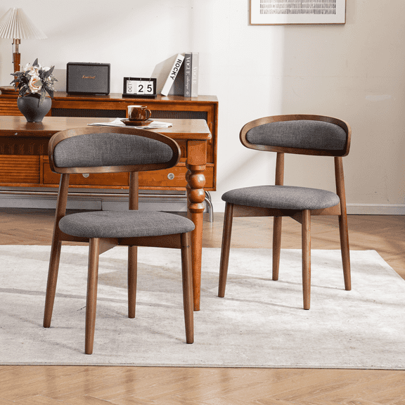ENYLAY Mid-Century Style Armless Wooden Dining Chairs Set of 2 , Upholstered Seat,Curved Backrest, Durable Frame，Suitable for Kitchens and Dining Rooms(Gray）