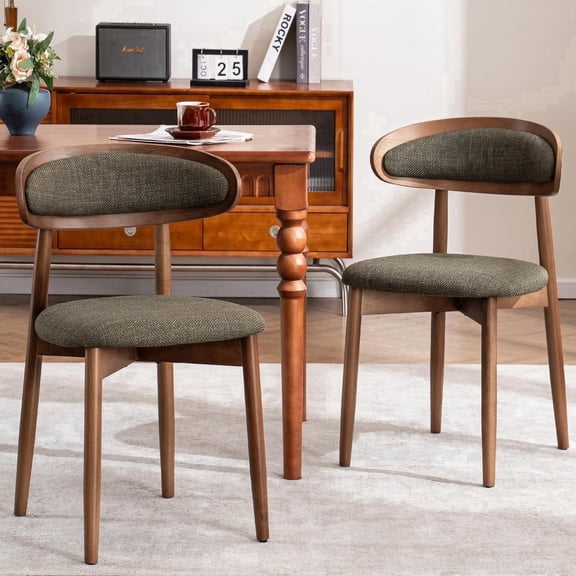 ENYLAY Mid-Century Modern Farmhouse Dining Chairs Set of 2, Armless Wooden Chairs with Upholstered Seat & Curved Backrest for Kitchen Dining Room (Green)