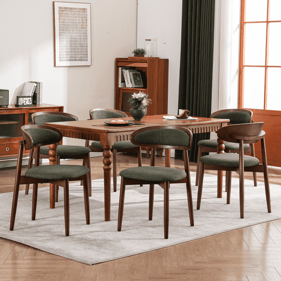 ENYLAY Mid-Century Modern Dining Chairs Set of 6, Armless Wooden with Upholstered Seat, Curved Backrest for Kitchen/Dining Room, Green