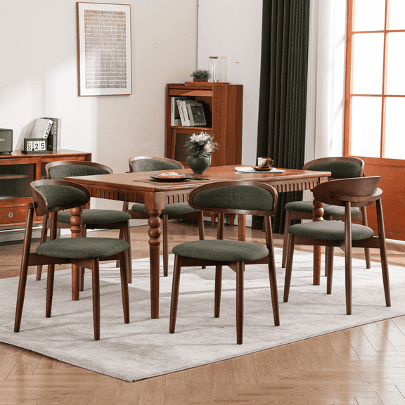ENYLAY Mid-Century Style Armless Wooden Dining Chairs Set of 6 , Upholstered Seat,Curved Backrest, Durable Frame,Suitable for Kitchens and Dining Rooms(Green)
