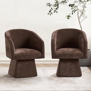 ENYLAY Swivel Modern Accent Chair,Luxury Fabric Upholstered Makeup Chair Comfy Barrel Chair with No Wheels,360 Rotating Vanity Armchair for Living Room Bedroom Office Brown, 2 Pcs