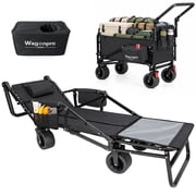 ENYOPRO 2-in-1 Collapsible Wagon Cart Convertible Beach Lounge, Heavy Duty Foldable Beach Wagon, Cooler Bag & Side Pockets for Beach Camping Shopping Garden, Black