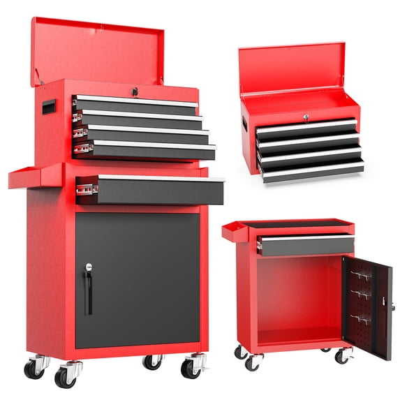 ENYOPRO 20.5 " Rolling Tool Chest, Tool Storage Cabinet w/ Sliding Metal 5-Drawer, Removable Toolbox Organizer for Workshop, Garage, Red