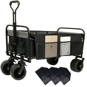 ENYOPRO 440LBS Collapsible Wagon Cart, Heavy Duty Foldable Beach Wagon for Sand w/ Big Wheels, Portable Folding Utility 600D Oxford Cloth Cart with Storage Bag, Cup Holder, Extra Pocket, Black&Gray