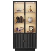 SESSLIFE LED Display Cabinet with & Glass Doors, 67H Tall Curio Cabinet with Tempered Glass Shelves & 3 RGB Lights, Freestanding China Cabinet for Collectibles, Living Room, Dining Room, Black