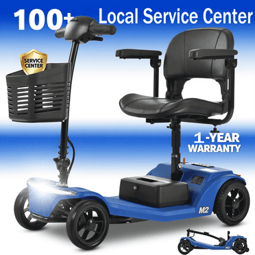 ENYOPRO 4 Wheel Electric Scooter for Adults, Foldable All-Terrain Mobility Scooter for Seniors with Bright Headlights, USB Port, Basket and Long-Range Battery, Blue