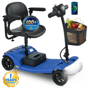 ENYOPRO 4 Wheel Electric Scooter for Adults, Foldable All-Terrain Mobility Scooter for Seniors with Bright Headlights, USB Port, Basket and Long-Range Battery, Blue