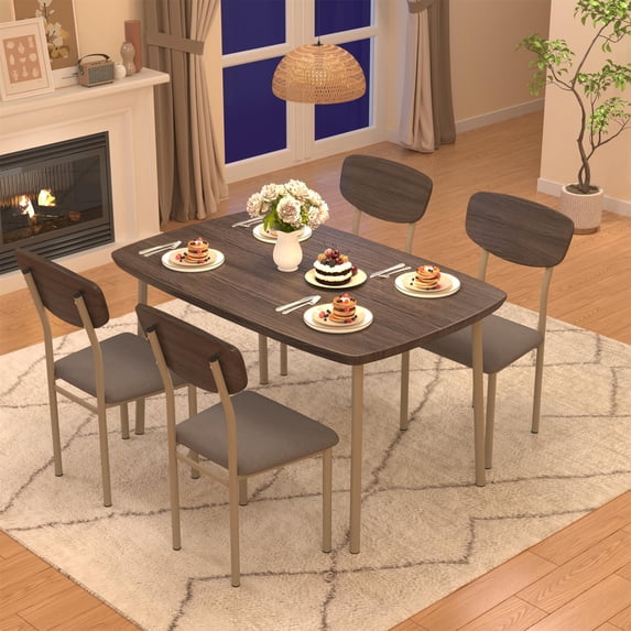 SESSLIFE 5 Pieces Dining Table Set, Modern Kitchen Wood Table and 4 Chairs for Breakfast Small Spaces, Walnut
