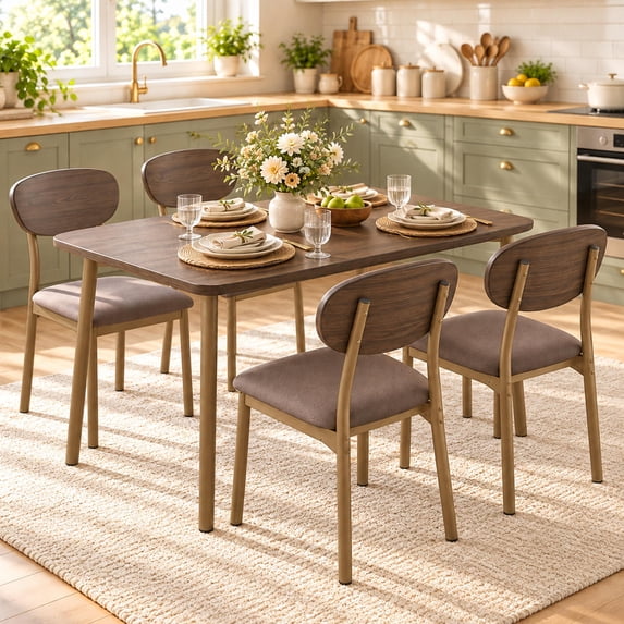 SESSLIFE 5 Pieces Dining Table Set, Modern Kitchen Wood Table and 4 Chairs for Breakfast Small Spaces, Walnut